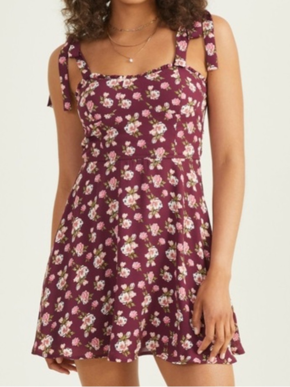 Altar’d State Floral Tie Strap Mini Dress Size M Burgundy Pink Cottagecore